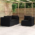 vidaXL 3-delige Loungeset met kussens poly rattan zwart, Verzenden, Nieuw, Rotan, Loungeset