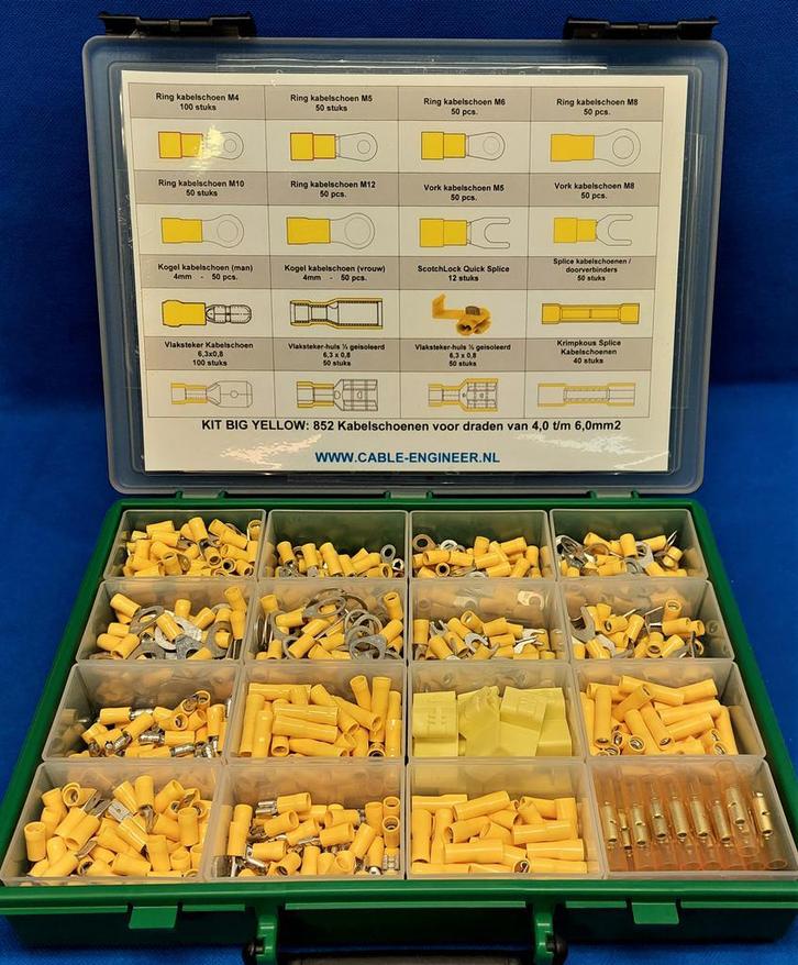 Kit Big Yellow 852 Gele kabelschoenen in 16 verschillende, Auto-onderdelen, Elektronica en Kabels, Nieuw, Oldtimer onderdelen