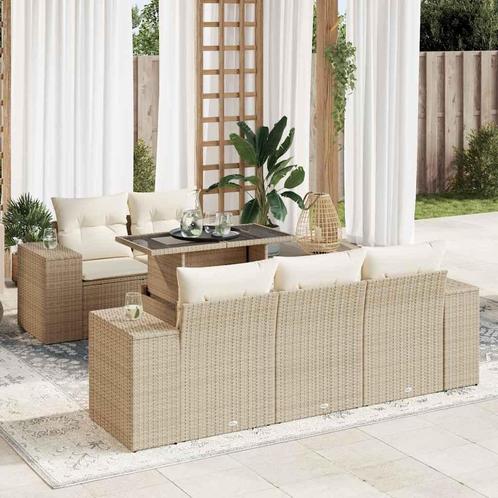 vidaXL 6-delige Loungeset met kussens poly rattan beige, Tuin en Terras, Tuinsets en Loungesets, Loungeset, Nieuw, Rotan, Verzenden
