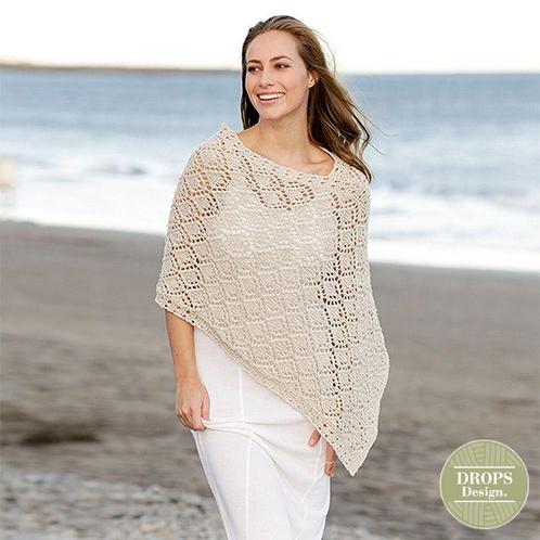 Patroon Gebreide Poncho Inayah met kantpatroon - Drops D, Hobby en Vrije tijd, Breien en Haken, Ophalen of Verzenden