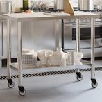 vidaXL Keukenwerktafel met wielen 110x55x85 cm roestvrij, Zakelijke goederen, Horeca | Overige, Verzenden