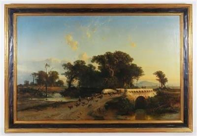 Hermann Both (1826-1861) - Toskanische Landschaft mit Brücke, Antiek en Kunst, Kunst | Schilderijen | Klassiek