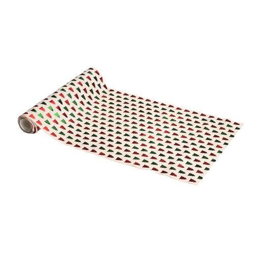 Tafelloper Metallic Kerstbomen Rood/Groen (28cm x 3m), Hobby en Vrije tijd, Feestartikelen, Nieuw, Ophalen of Verzenden