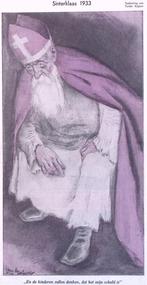 Bedroefde Sinterklaas op spotprent (lijst optie, Lithos), Antiek en Kunst, Verzenden