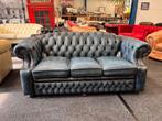 Vintage Blauw Leren Chesterfield 3-Zitsbank  Type Springvale, Huis en Inrichting, Ophalen, Gebruikt, CHESTERFIELD, Driepersoons