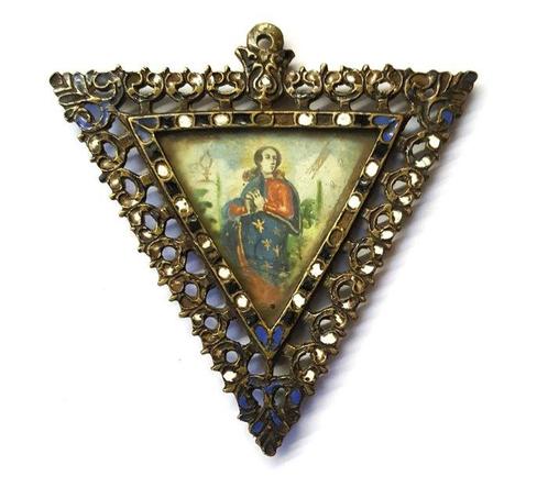 Brons, Verguld, miniatuurschildering; emaille - Encolpion -, Antiek en Kunst, Antiek | Overige Antiek