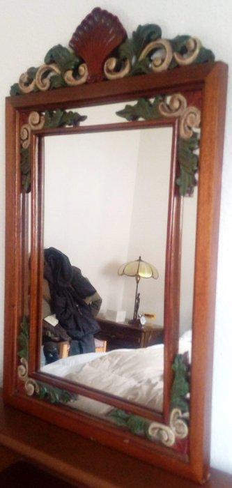 Wandspiegel - Polychroom hout - Gesneden hout, Antiek en Kunst, Curiosa en Brocante