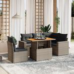 vidaXL 6-delige Loungeset met kussens poly rattan grijs, Verzenden, Nieuw, Rotan, Loungeset