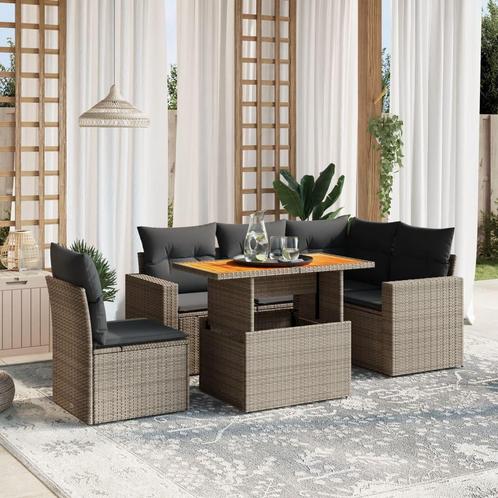 vidaXL 6-delige Loungeset met kussens poly rattan grijs, Tuin en Terras, Tuinsets en Loungesets, Loungeset, Nieuw, Rotan, Verzenden