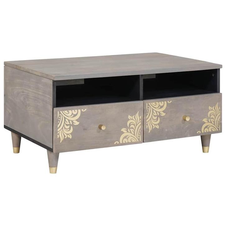 vidaXL Salontafel met lade Grijs 80 x 54 x 40 cm Massief, Huis en Inrichting, Tafels | Salontafels, Nieuw, 50 tot 100 cm, Overige houtsoorten