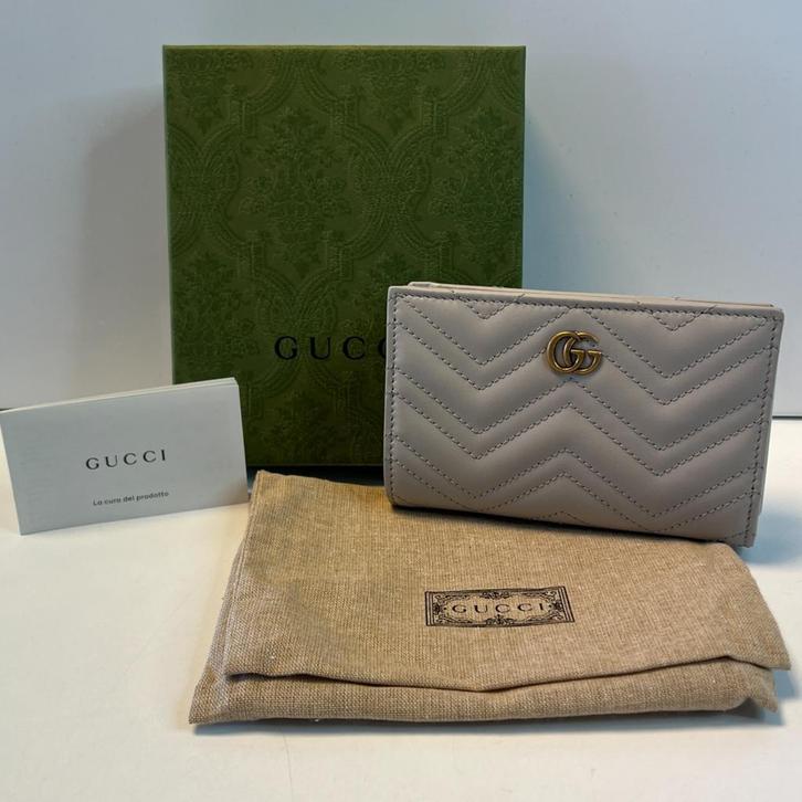 Gucci GG Marmont Wallet Light Grey Portemonee, Sieraden, Tassen en Uiterlijk, Portemonnees, Nieuw, Leer, Ophalen of Verzenden