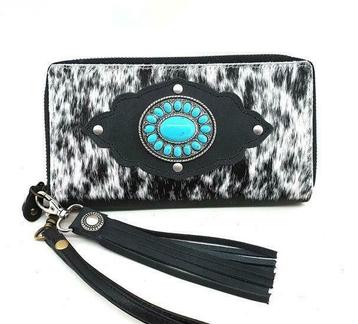 Koeienhuid damesportemonnee met dubbele Ritssluiting beschikbaar voor biedingen