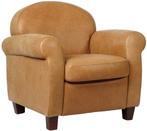 Leren fauteuil - Vintage Leer Cognac - Hout bruin, Huis en Inrichting, Fauteuils, Klassiek, Nieuw, Ophalen of Verzenden, 75 tot 100 cm