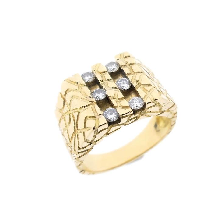 Gouden heren nugget ring met diamant 0,72 ct., Sieraden, Tassen en Uiterlijk, Ringen, Heer, Met edelsteen, Overige kleuren, 20 of groter
