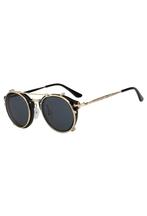 Ronde Zonnebril Clip On Steampunk Zwart Goud Montuur Rond Zw, Ophalen of Verzenden, Nieuw, Zwart