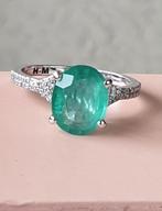 Ring - 14 karaat Witgoud Smaragd - Diamant - Ring in wit, Nieuw