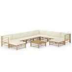 vidaXL 11-delige Loungeset met crèmewitte kussens bamboe, Tuin en Terras, Tuinsets en Loungesets, Verzenden, Nieuw, Hout, Loungeset
