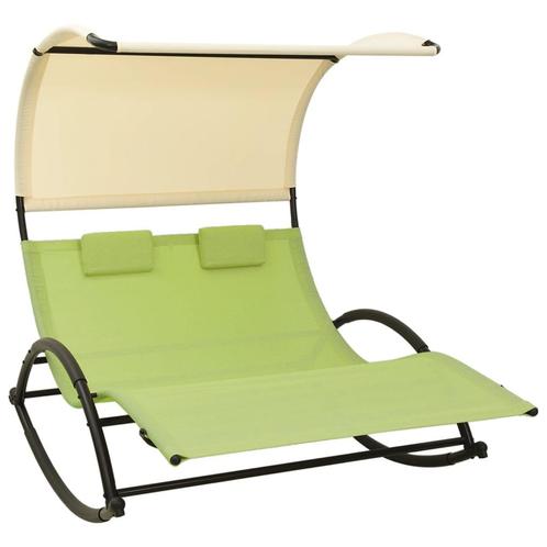 vidaXL Ligbed tweepersoons met luifel textileen groen en, Tuin en Terras, Ligbedden, Nieuw, Verzenden
