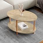 Salontafel Højreby ovaal travertijn en naturel 70x44x43 cm [, Huis en Inrichting, Tafels | Salontafels, Verzenden, Nieuw