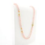 Rozenkwarts kralen ketting met gouden sierslot | 87,5 cm, Gebruikt, Overige kleuren, Ophalen of Verzenden, Met edelsteen