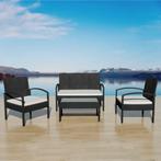 vidaXL 4-delige Loungeset met kussens poly rattan zwart, 4 zitplaatsen, Nieuw, Loungeset, Verzenden