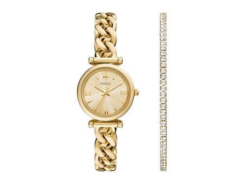 FOSSIL Carlie - Dames Horloge geschenkset - Goudkleurige, Huis en Inrichting, Woonaccessoires | Overige, Zo goed als nieuw, Verzenden