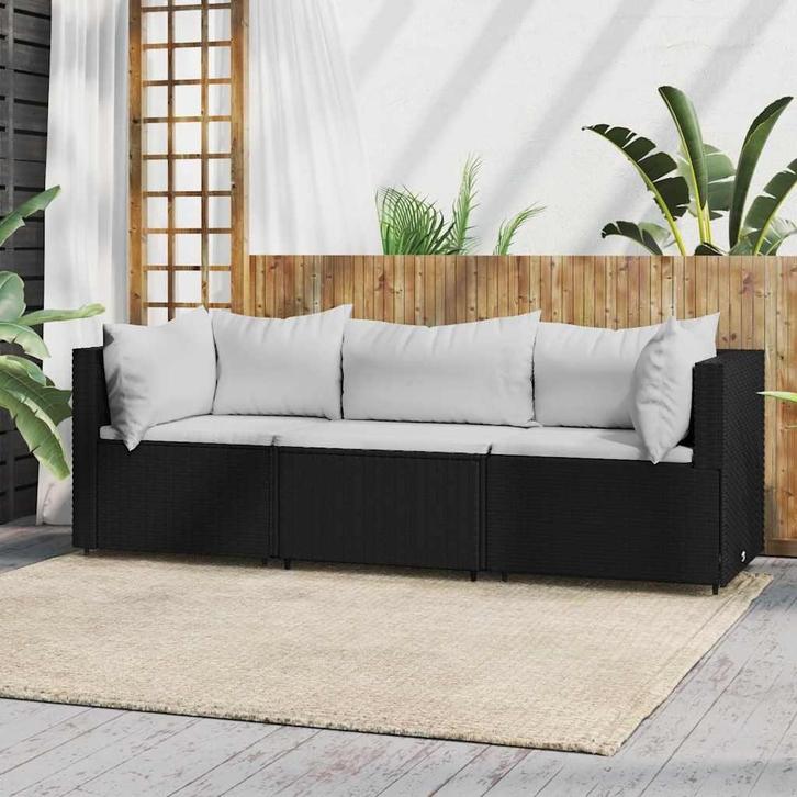 Loungeset Poly Rattan Zwart | Gebruikt | 65% Korting, Tuin en Terras, Tuinsets en Loungesets, Bank, Nieuw, Rotan, Loungeset, 3 zitplaatsen