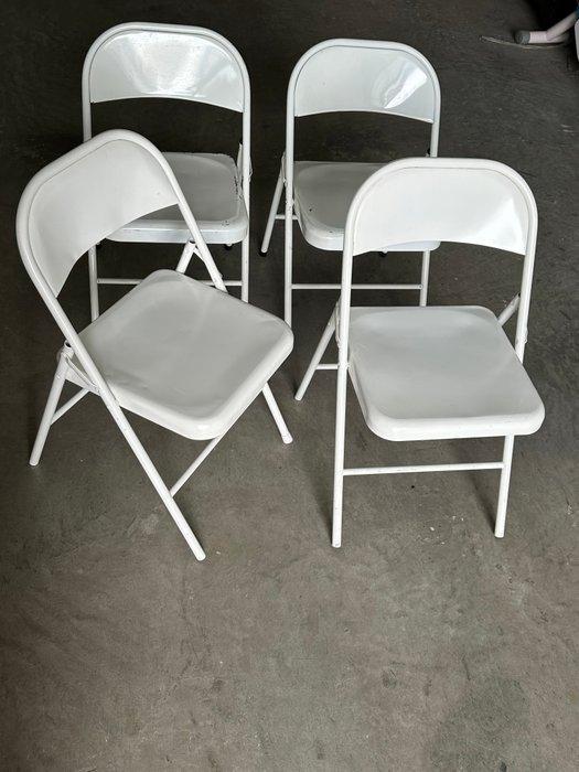 Stoel - Metaal - Set van vier vouwstoelen van wit emaille, Antiek en Kunst, Curiosa en Brocante