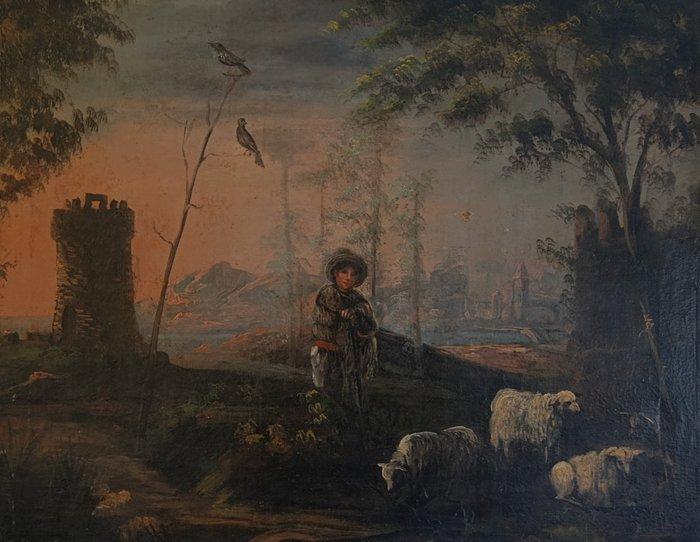 Spaanse school (XIX) - Paisaje con pastor, Antiek en Kunst, Kunst | Schilderijen | Klassiek