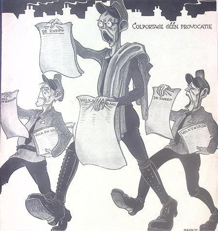 Spotprent over agressieve propaganda tegenover demonstrer..., Antiek en Kunst, Kunst | Litho's en Zeefdrukken, Verzenden