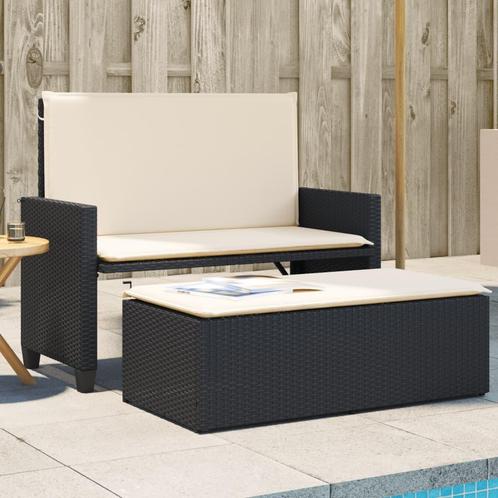 vidaXL Tuinbank met kussens en voetenbank poly rattan zwart, Tuin en Terras, Tuinbanken, Nieuw, Rotan, Verzenden