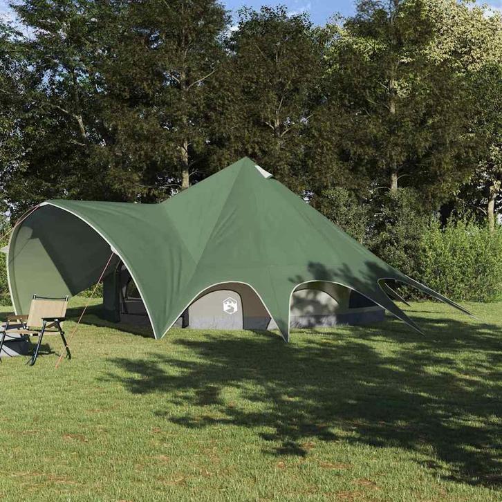 vidaXL Teepee Tent met dak Groen en Grijs 600 x 600 x 347 cm, Caravans en Kamperen, Tenten, Nieuw, Verzenden