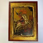 Icoon - Joris de Drakendoder - Hout - Handgeschilderd, Antiek en Kunst