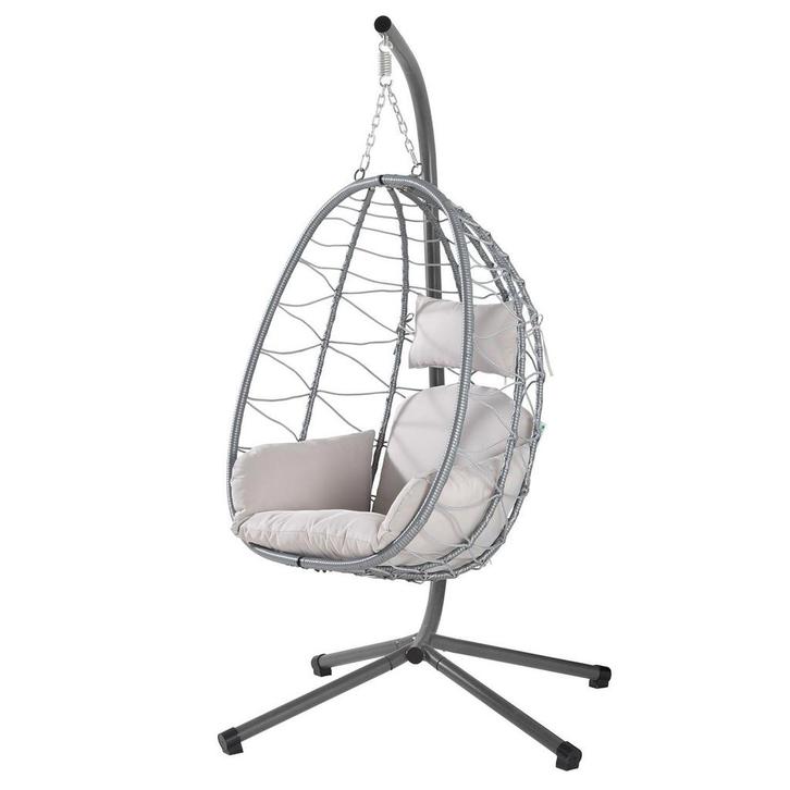 Polyrotan hangstoel Aria - Lichtgrijs - Incl. onderstel, Tuin en Terras, Tuinstoelen, Nieuw, Verzenden