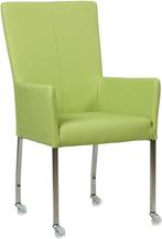 Felgroene leren moderne eetkamerstoel - met armleuning poot, Huis en Inrichting, Stoelen, Overige kleuren, Nieuw, Leer, Ophalen of Verzenden