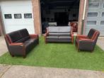 Bankstel SENIOREN cognac/bruin leren banken met  fauteuil, Huis en Inrichting, Design, Zo goed als nieuw, Rechte bank, Leer
