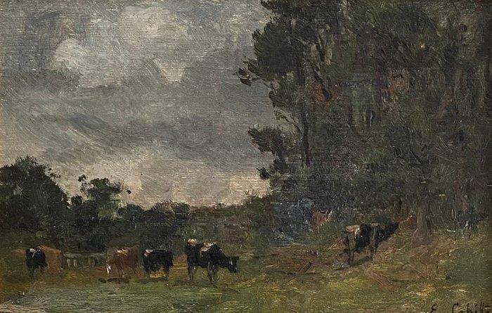 Eugène Léon Labitte (1858-1937). - Vaches au pré., Antiek en Kunst, Kunst | Schilderijen | Klassiek