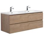 Badkamermeubel Set Angela 140cm Kastanje Eiken Badmeubel, Verzenden, Nieuw, Wastafelkast