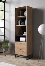 Boekenkast Ozzy - Eiken - Zwart - 60 cm, Huis en Inrichting, Nieuw, 50 tot 100 cm, Industrieel, 25 tot 50 cm