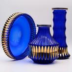 Walther Glas - Kom (3) - Cobalt blue & gold fruits bowl -