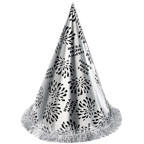 1x Zilveren feesthoedje Happy New Year - Nieuwjaar thema, Hobby en Vrije tijd, Feestartikelen, Ophalen of Verzenden