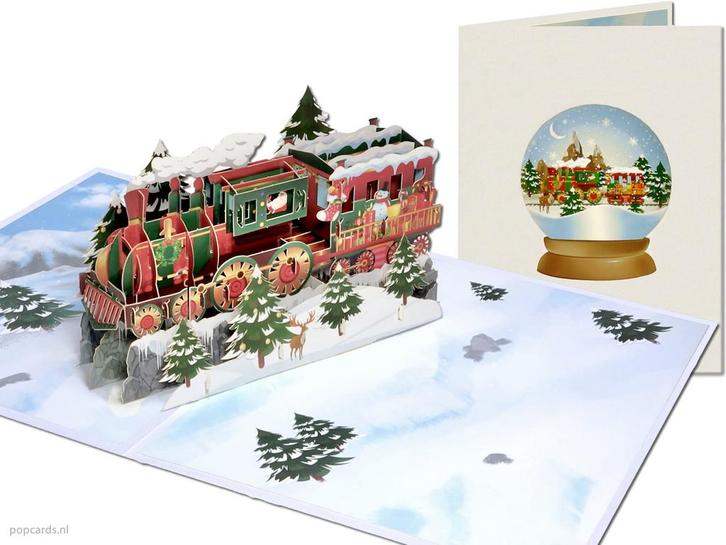 Pop-up Kerstkaart Stoomlocomotief kerstcadeautjes, Diversen, Wenskaarten, Verzenden