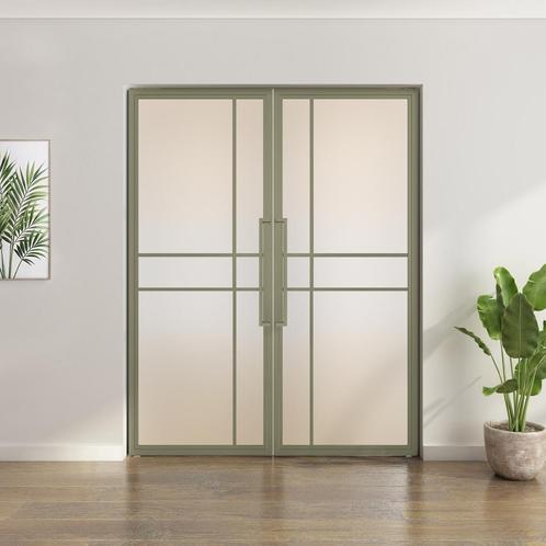 Dubbele stalen taatsdeur 6 Vlaks Olijfgroen Mat glas Luxe de, Doe-het-zelf en Verbouw, Deuren en Horren, Nieuw, Metaal, Overige typen