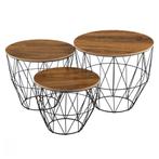 Bijzettafel met afneembaar tafelblad 3 stuks set zwart en ei