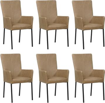 Set van 6 Taupe leren moderne eetkamerstoelen - poot vierkan beschikbaar voor biedingen