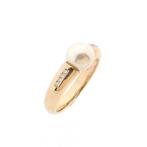 Gouden ring met parel en diamanten | 0,04 ct., Sieraden, Tassen en Uiterlijk, Ringen, Goud, Goud, Gebruikt, Verzenden