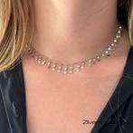 Zilveren ibiza style ketting witte zirkonia, Sieraden, Tassen en Uiterlijk, Kettingen, Verzenden, Nieuw, Zilver
