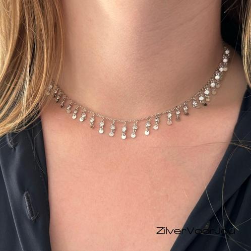 Zilveren ibiza style ketting witte zirkonia, Sieraden, Tassen en Uiterlijk, Kettingen, Nieuw, Verzenden