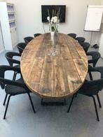 Ovale tafel robuuste tafels stoere eiken ovaal eettafel, 100 tot 150 cm, Industrieel landelijk eiken boomstamtafel, Metaal, Ovaal