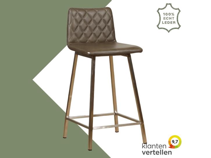 Leren barkruk Catch laag - Granada Ash (grijs/bruin) -, Huis en Inrichting, Barkrukken, 60 tot 90 cm, 1 kruk, Nieuw, Leer, Ophalen of Verzenden